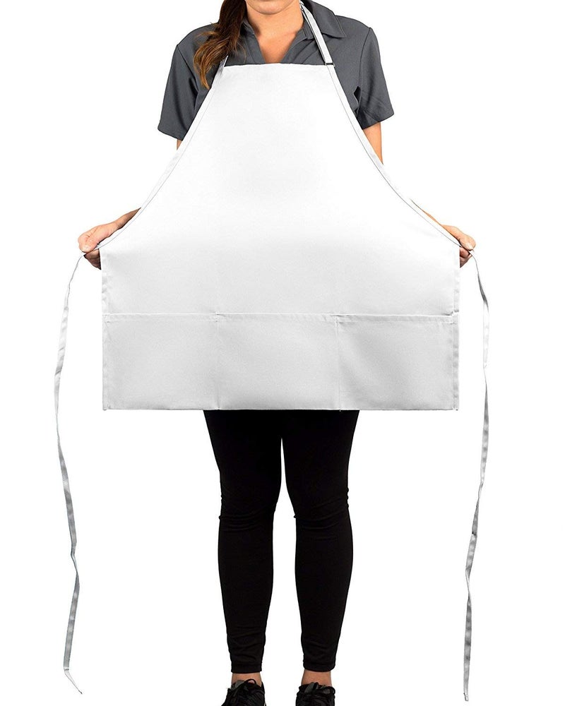KNG White 3 Pocket Adjustable Bib Apron for Men and Women - Pack of 6 - Image 5